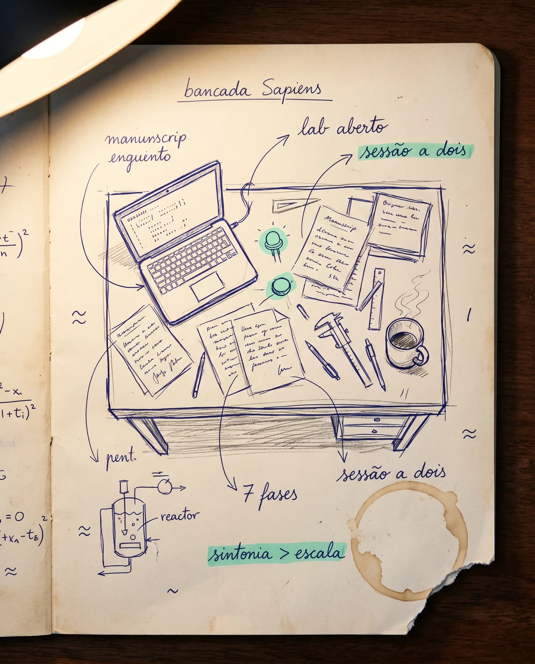 Sketch do lab Sapiens em notebook editorial